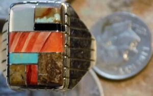 Mens  Ring Sterling Kingman Turquoise multi stone Navajo Trevor Jack Size 10 - Picture 1 of 6