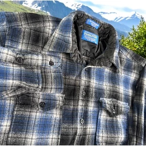 Vintage Pendleton Flanella Uomo XL (Runs Med) Lana "Outdoorsman" Blu Plaid Lumberjack - Foto 1 di 11