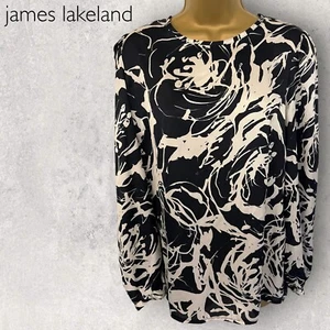 James Lakeland Navy Weiß Seidig Langarm Tunika Top Bluse IT 44 UK 12 - Bild 1 von 3