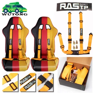 2 X RASTP UNIVERSAL ORANGE 4 POINT BUCKLE RACING SEAT BELT HARNESS 2" STRAPS - Picture 1 of 10