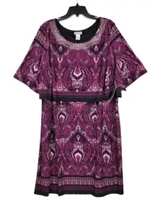 Neu mit Etikett Catherine's Damenkleid mit Nietenausschnitt Stretch lila Paisley Größe 3X - Bild 1 von 6