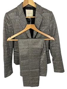Monsoon Silver Chintz bolero Short Jacket Trouser Cotton Blend Suit Size Uk 10/8 - Picture 1 of 11