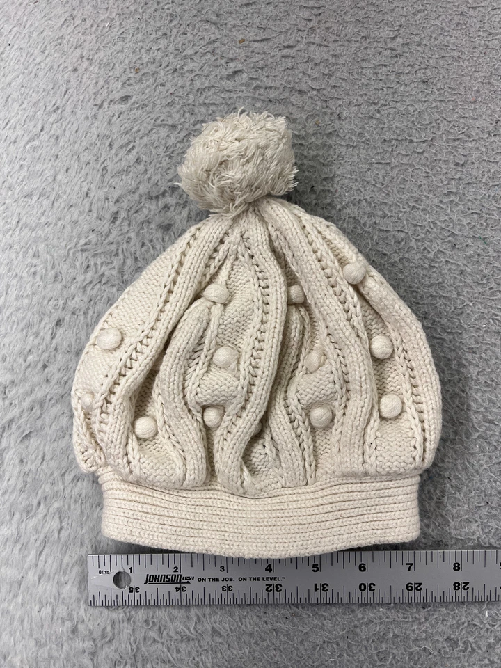 Gorro Gap Toque Juvenil Mediano Blanco Bordado Palomitas Tejido Mezcla de Lana Esquí Pom Foto 1 de 4