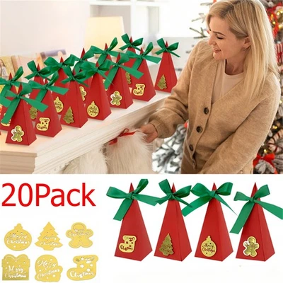 20Packs Red Christmas Gift Boxes Paper Triangular Candy Box Xmas Party Ornaments - Image 1 of 4