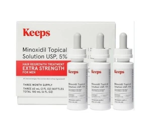 Keeps Extra Strength Minoxidil for Men Hair Growth Serum 5% (3 x 2oz) Drops 8/26 - Picture 1 of 13