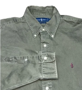 Ralph Lauren Button Up Shirt Mens XL Green Military Pony Button Down Collar Polo - Picture 1 of 9
