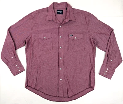 Vtg Wrangler Brushpopper Pearl Snap Shirt XL Heather Red Western Long Sleeve - Image 1 of 4