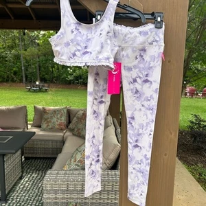 NWT Yogalicious Purple and White Floral Activewear Set Girls Size Small (7-8) - Picture 1 of 6