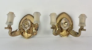 PAIR antique Brass Gilt Empire Bronze Swan figurine wall Sconce Candelabra - Picture 1 of 15