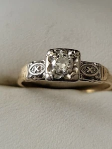 10K Yellow Gold Vintage Diamond Engagement Promise Ring S-6.25 - Picture 1 of 4