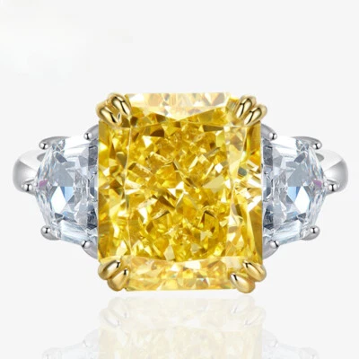 Anillo de piedra natural amarilla corte flor hielo certificado 6 quilates VVS1 plata 925 10X12 mm Foto 1 de 4