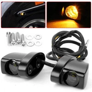 2X Motorcycle LED Blinker Turn Signal Light Amber Indicator Mini Black Universal - Picture 1 of 10