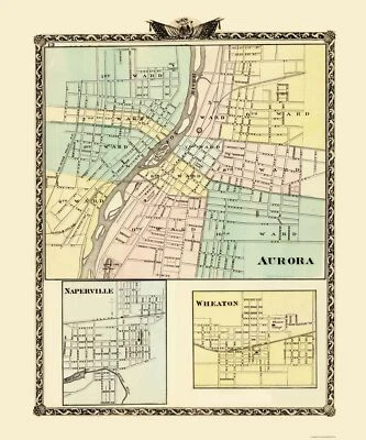 City Map - Aurora Wheaton Naperville Illinois - Warner 1870 - 23 x 27.61 - Image 1 of 4