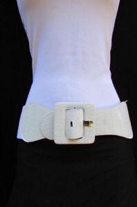 Women Adjustable High Waist Belt White Print Square Buckle Belt Plus Size M L XL