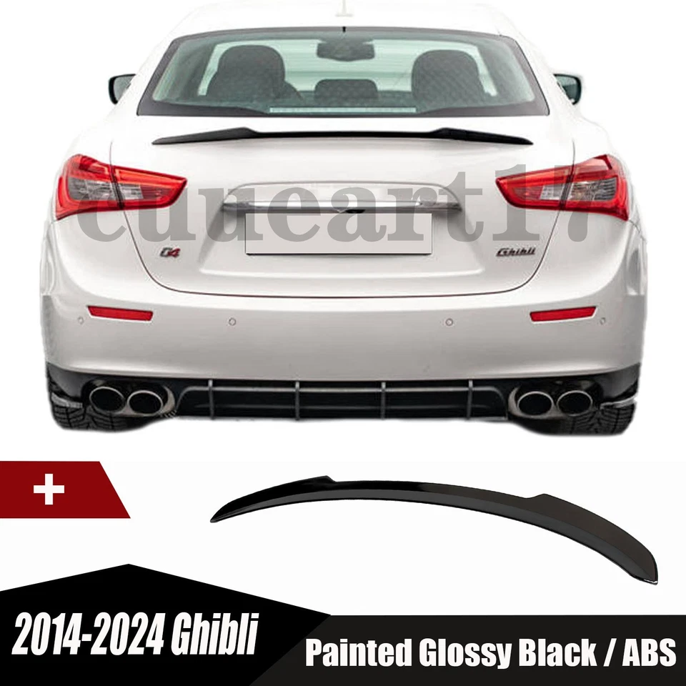GLOSS BLACK FITS 2014-2024 MASERATI GHIBLI "V STYLE" REAR TRUNK LID SPOILER WING Foto 1 de 4
