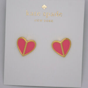 Kate Spade New York Jewelry Enamel Pink Gold Tone Paved Stud Heart Earrings Cute