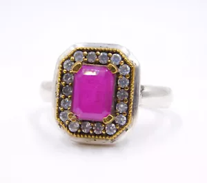 4.6 Gm Lab-Created Ruby Gemstone 925 Sterling Silver Two Tone Ring 8.5" US M4139 - Picture 1 of 8