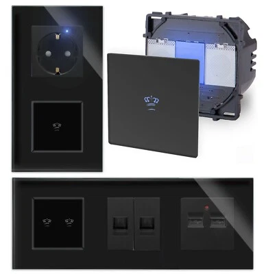 Krone Touch Lichtschalter Glas Steckdose Wechselschalter USB Schwarz Luxus-Time - Bild 1 von 4
