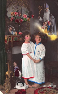 Christmas Santa Claus Purple Robed Dreaming Children St Nick Toys Postcard - Picture 1 of 2