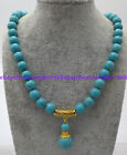 Charming 8mm Blue Turquoise Round Gemstone Beads Pendant Necklace 18 Inch