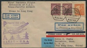 MACAU HONG KONG FIRST FLIGHT PANAM USA 1937 BERKSHIRE MASS - Picture 1 of 2