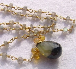 CeS Kette XL bicolor und gelber Saphir / Safir und Labradorit - Bild 1 von 1