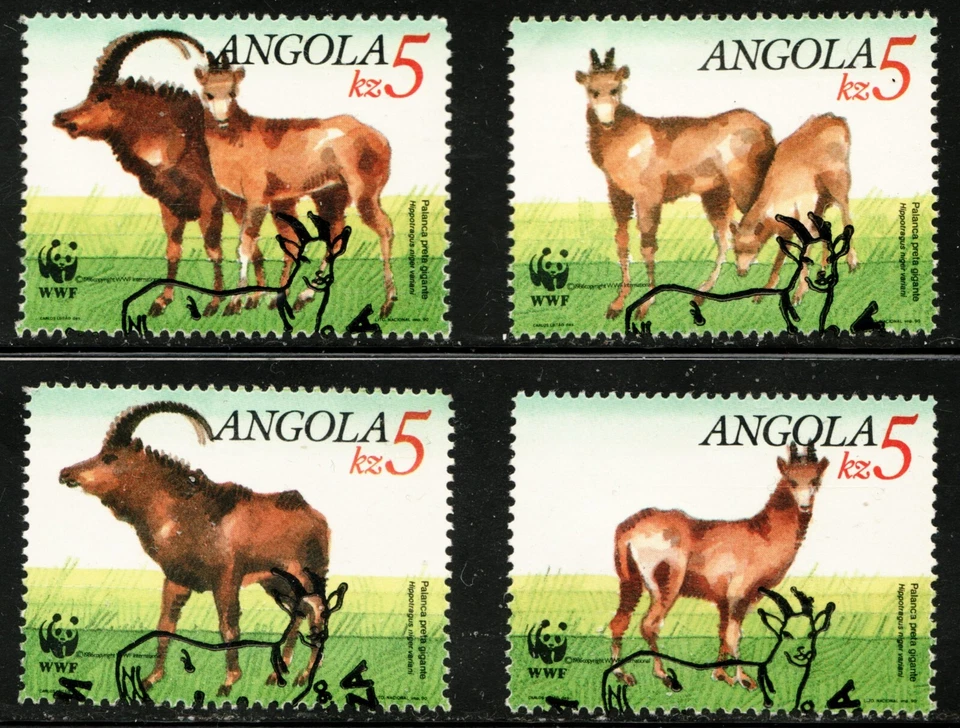Escaso: Animales de Angola Sc #781-84 WWF conjunto de sellos de promoción Cv $7,60 Foto 1 de 1