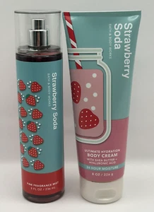 NEW Bath & Body Works Strawberry Soda Set Full Size Body Cream Fragrance Mist - Picture 1 of 4