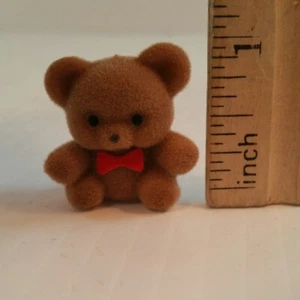 Miniature Fuzzy (flocked) bears Brown with Bow Ties 10 - Picture 1 of 3