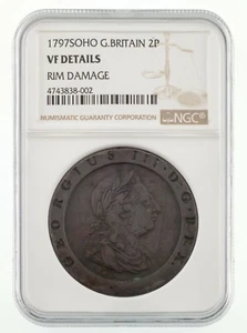 1797 Soho Great Britain 2 Pence Copper Coin Graded by NGC as VF Details - Picture 1 of 4