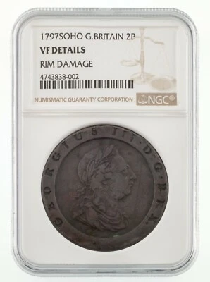1797 Soho Great Britain 2 Pence Copper Coin Graded by NGC as VF Details - Image 1 of 4