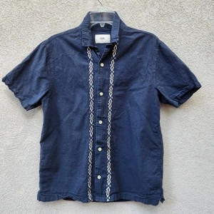 FOLK Herren Button Down Hemd mittelblau bestickt Leinenmischung Western - Bild 1 von 10