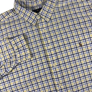 Polo Ralph Lauren Button Down Oxford Shirt Men's 4XB White Yellow Blue Plaid L/S - Picture 1 of 6
