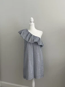 Abercrombie Women’s S Blue & White Stripped Ruffle One Shoulder Poplin Dress - Bild 1 von 8