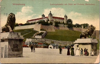 GERMANY 1914 BAYERN POSTAL HISTORY PICT POSTCARD WURZBURG ADDR USA CANC WURBURG - Image 1 of 2