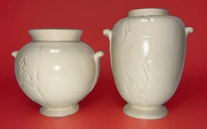 Weller Keramik Velva Linie 2 Stück Art Deco in seltener weißer Glasur Elfenbein 1928-1933 - Bild 1 von 21