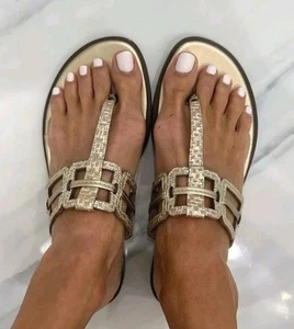 Vionic Alvana Gold Leather Thong Sandals Arch Support Comfort Metallic Size 8.5 - Picture 1 of 18