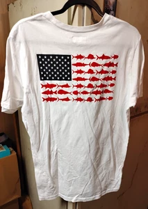Columbia PFG Shirt Mens Large WHITE SHORT Sleeve Fish Flag Graphic Performance - Picture 1 of 2