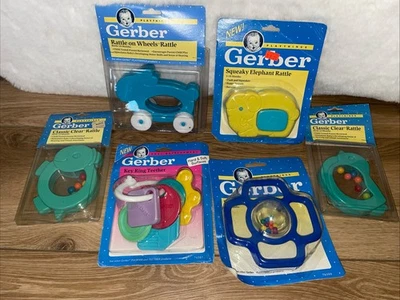 Lote de 6 mordedores de sonajero total vintage 1991-92 Gerber Baby Toy nuevos en stock nuevos Foto 1 de 4