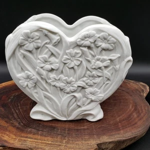 Vintage LBK Taiwan White Ceramic Floral Heart Planter – Bisque Finish 5.5” - Picture 1 of 11