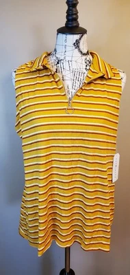 Eyecandy 3X Juniors Plus Zip Front Sleeveless Ribbed Stripe Top Yellow NWT Retro - Image 1 of 4