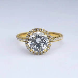 2.5ct Round Lab Grown Diamond Halo Ring F/VS1 14K Yellow Gold IGI - Picture 1 of 6