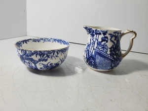 Royal Crown Derby Blue Mikado Open Sugar Bowl & Creamer Made in England - Picture 1 of 5