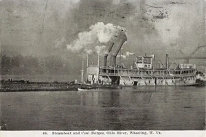 Postcard West Virginia Wheeling Steamboat & Coal Barges Ohio River 1908 - Picture 1 of 1