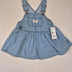 Oshkosh B'gosh Jumper Dress Baby Girls 12M Blue Floral Logo Cotton Comfy Knit - Picture 1 of 7