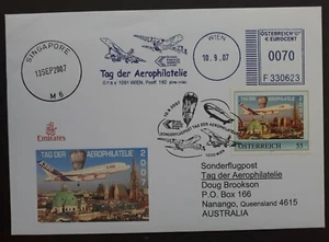 2007 Austria Day of Aeroplanes Cover w card ties 55c stamp cd Wien - Picture 1 of 2