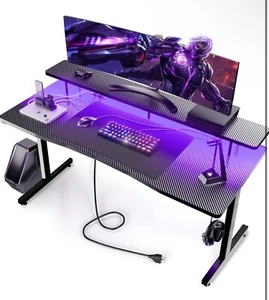 GTRACING 55 Inch Gaming Desk with LED Lights, Computer Gamer Desk (RGB) - Picture 1 of 8