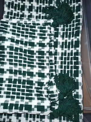 2 Boho Cotton Knitted Decorative Throw Pillow Covers with Tassel, Green - Image 1 of 4