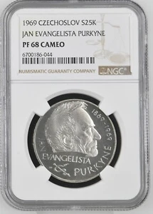1969 Czechoslovakia 25 Korun Silver coin NGC PF 68 Cameo  J.E. Purkyne - Picture 1 of 2