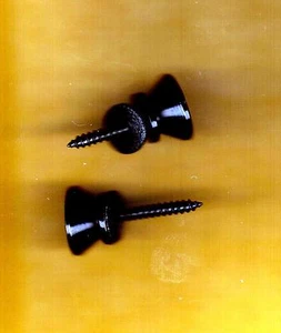 1 Pair of Guitar Strap Buttons Black Metal with Black Screws & Washers,FREE POST - Picture 1 of 4